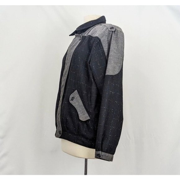 Vintage 80s Jacket Sally Von Werlhof Black Gray Wool Blend Floral Tweed Size M - Picture 5 of 10